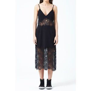 Shakuhachi Black Honeycomb Lace Midi Dress Size S Adjustable Spaghetti Straps